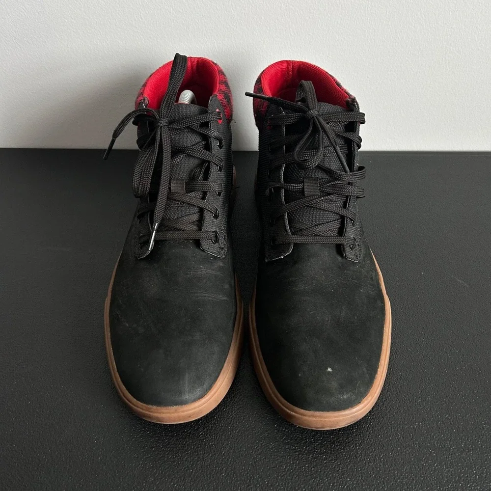 Timberland Davis Square Mid Sneakers Mens 9 Black Nubuck Red Plaid Boots A27Y7